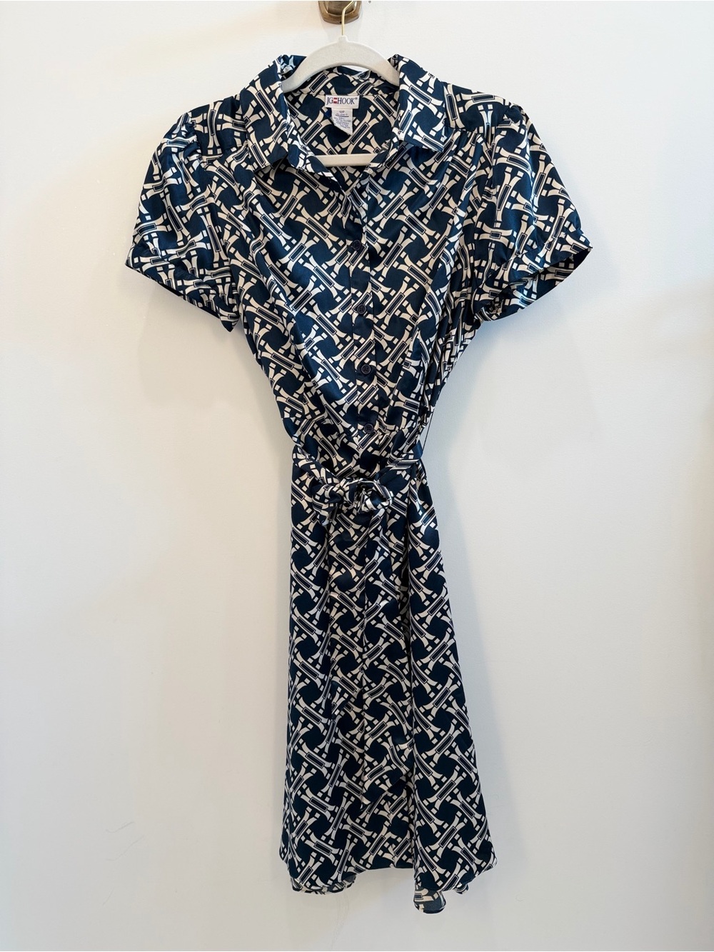 Navy & White Geometric Wrap Dress - Vintage Look
